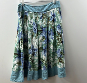 Tapemeasure Women's Multicolor Floral Linen Pleated Flare Skirt Size 14