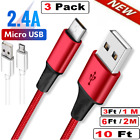 3 Pack Micro USB Fast Charging Cable For LG, Motorola, Samsung Android Phones