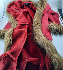 Terry Lewis Classic Luxuries Women’s Red Long Coat Faux Suede/Fur Trim Size L