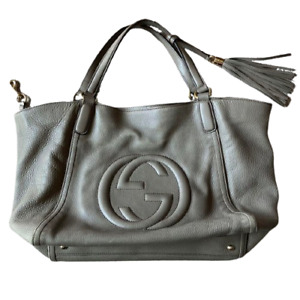 Gucci Soho Tote Bag Fringe Leather Greige Japan Used Auth