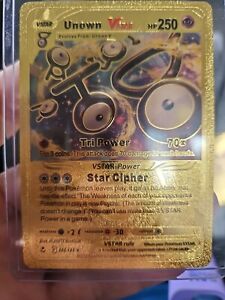Unown VSTAR Metal Gold Foil Pokemon Card Fan Art Display Card HP250