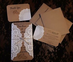Set 10  Rustic Wedding Invitations/RSVP/Thank You with Envelopes Personalization
