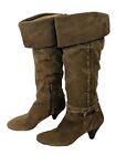 Nine West Adele Brown Leather Suede Tall Knee High Cuff Heel Boots Women's 8.5M