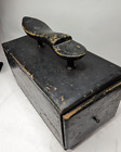 Antique Folk Art Hand Made Wood Shoe Shine Box Kit With Polishing Items Etc.