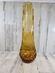 LE Smith Glass Swung Vase Diamond Pattern Root Beer Color 16 Fingers Large