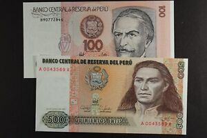 PERU  1987 ... 100 and 500 INTIS  ... UNC ... Lot 2 Notes