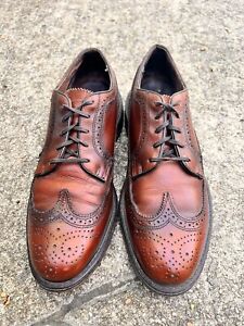 Vintage Florsheim Dress Shoes Men's 9.5 D Wingtip Oxfords 75676 Brown Leather
