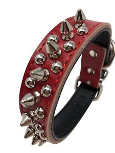New ListingDog Collar Studded Spike Studs Faux Leather Medium 10-13
