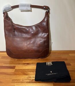 NWT Frye Leather Handbag Cognac Brown Melissa Zip Hobo Leather