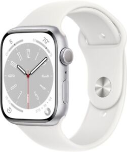 Apple Watch Series 8 GPS 45mm Aluminum Case w/ White Sport Band - S/M - Silver