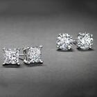 Surgical 316L Stainless Steel Stud Earrings Cubic Zircon Round Men Women 2 Pairs
