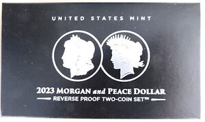 New 2023 S Reverse Proof $1 Morgan and Peace Silver Dollar 2pc Set Box