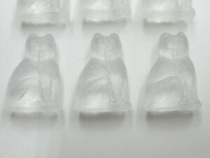 Glass Cat Beads Matte Crystal Clear White 20mm Sitting Engraved Czech Glass 6pc