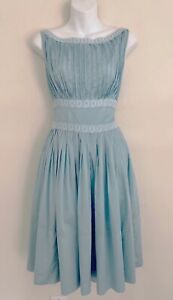 Vintage Handmade Dress Size S/M Blue Sleeveless Pleated Lace