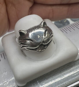 Sterling Silver 925  Laughing Happy Kitten Kitty Cat Ring Size 8
