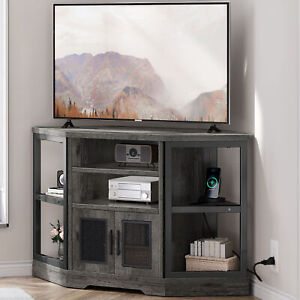 Farmhouse Corner TV Stand for 55 Inch Entertainment Center with Power Outlets
