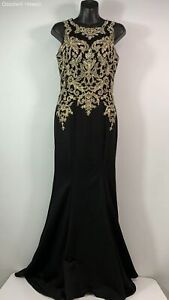 FIESTA FASHION Black/Gold Embroidered Floral Evening Gown Women - Size S -NWT
