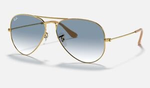 Ray Ban Aviator Polished Gold/Light Blue Gradient 55 mm Sunglasses RB3025 001/3F