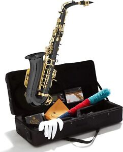 Mendini Tenor Saxophone, L+92D B Flat, Case, Tuner, Black with Gold Keys-