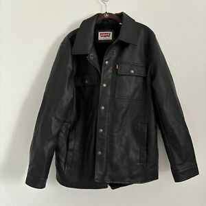 Levi's Men's Size Large Black Faux Leather Sherpa Lined Jacket
