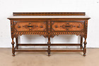 Antique Berkey & Gay English Jacobean Ornate Carved Walnut and Sideboard, 1920s