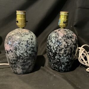 Pair Of Mid Century Deana Style Mottled Ceramic 7 In Table Lamps