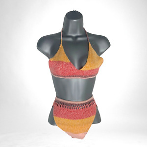 Knitted Bikini Multicolour Co Ord Set Knit Women's UK Size S (8-10)