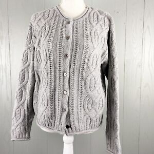 Vintage Sonoma Silk Wool Cardigan Sweater Womens Medium Gray Fisherman Nordic