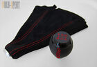 FOR IMPREZA WRX STI BLACK LEATHER RED STITCHING SHIFTER SHIFT KNOB+SUEDE BOOT