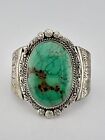 Vtg Navajo Sterling Silver Oval Royston Turquoise Stamped Wide Cuff Bracelet 64g