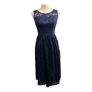 Gardenwed Womens S Lace Cocktail Party Dress Knee Length Sleeveless Blue  Lined