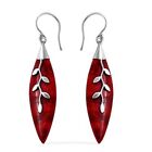 925 Sterling Silver Leaf Red Sponge Coral Dangle Earrings for Women Gifts