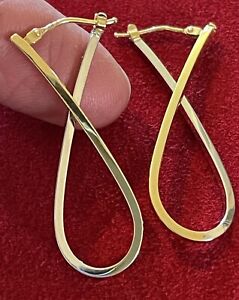 Vintage 14kt Solid Gold White / Yellow Gold Hoop Twisted Earrings Italy NR