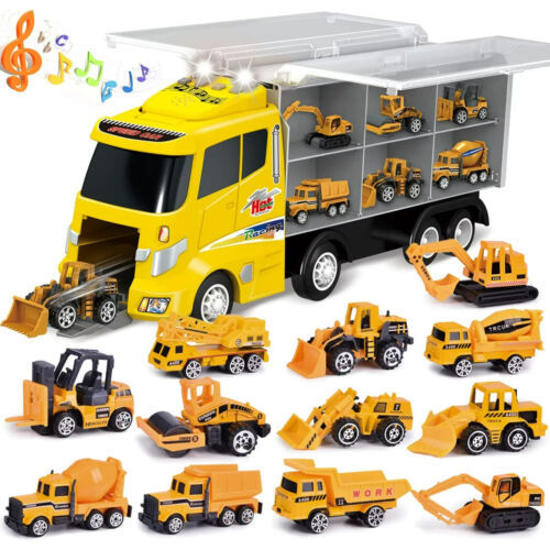 Fun Little Toys 12 in 1 Construction Trucks Toy Cars for Toddlers