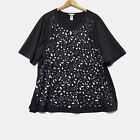 CATHERINES Layered Laser Cut Black Top Tunic Knit Soft Perforated Blouse Size 4X