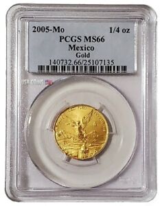 2005 1/4 Oz GOLD MEXICAN LIBERTAD PCGS MS66 Coin.
