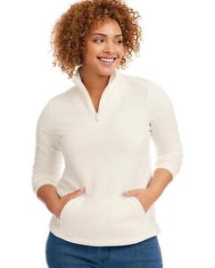 NEW Ivory White Plus Sz 3X Casual Wear Soft Fleece Comfy 1/4 Zip Shirt BLAIR