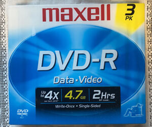 Maxell DVD-R 3-Pack of Disks with Jewel Cases 4.7 GB / 16X 120 min. SEALED
