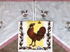 Vintage Farmhouse Prairie Embroidered Rooster Kitchen Curtains + Linen Tea Towel