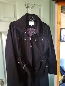 Laundry by Shelli Segal Wool Blend Coat Size 14 Trench Black Women Belted