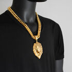 Big Lion Head Pendant Mens Heavy Necklace Stainless Steel Cuban Miami Link Chain