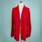 Chico's 3 Size XL Red Open Front Long Sleeve Cotton Rayon Wool Knit Cardigan