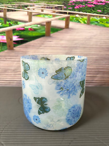 Flower +Butterfly Pattern Design G Throat Chakra Quartz Crystal Singing Bowl 8