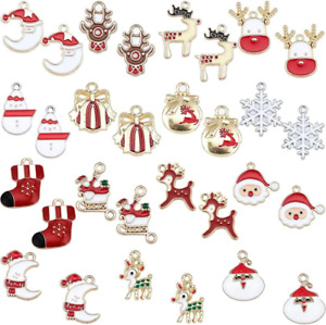 1 Box 30Pcs 15 Styles Christmas Charms Gold Plated Enamel Christmas Charms Alloy