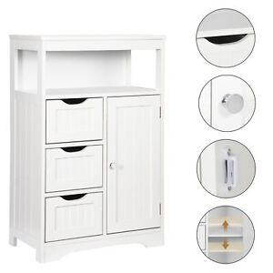 Bathroom Floor Cabinet Storage Organizer Adjustable Shelf with 1 Door 3 Drawers