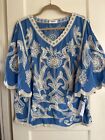 NWT Anthropologie Kindred Woven PEASANT Blouse Boho TOP Tunic Bell Sl L XL Embro