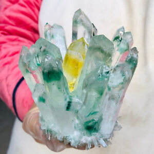 547g Find Green Phantom Quartz Crystal Cluster Mineral Specimen Healing H892