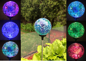 Solar Mosaic Glass Ball Garden Stake Color Change LED Light Outdoor Yard Decor
