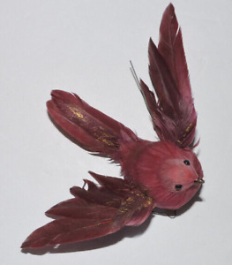 Vintage Large Marroon Feather Bird Ornament-Flying-Wire Feet