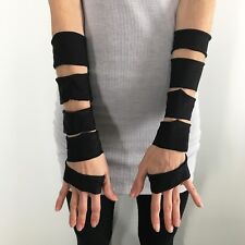 Mens Cut Out Gloves Black Arm Sleeves Covers PVC Cyber Goth Cosplay Costume Psy